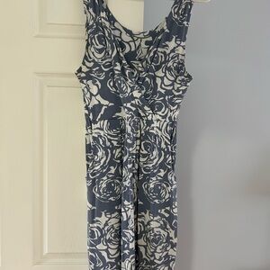 Garnet Hill Gray and White Floral Midi Dress